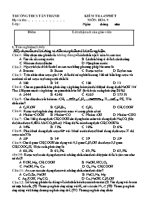 Đề kiểm tra 45 phút môn Hóa học Lớp 9 - Trường THCS Tân Thành